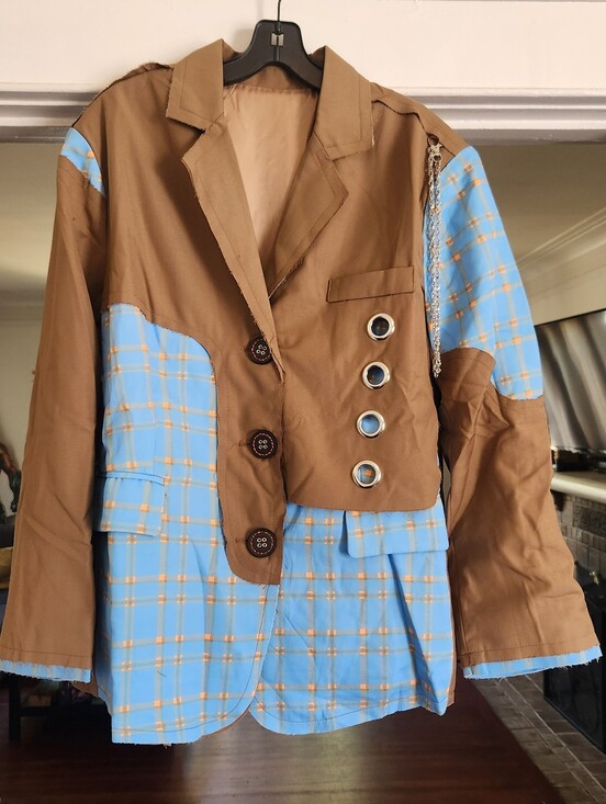 innovare denim Jackets & Blazers - Women’s Chic  Blazer By Innovare Denim Brown & Blue Plaid
